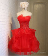 Charming A-line lace strapless short homecoming dresses