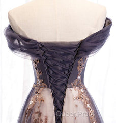 Charming A-Line Tulle Long Off Shoulder Party Dresses, Evening Prom Dresses