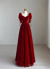 Charming A-line Velvet Long Party Dress, A-line Floor Length Wedding Party Dress