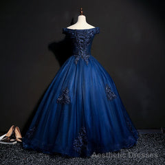 Charming Blue Off the Shoulder Long Sweet 16 Dress, Handmade Party Gown