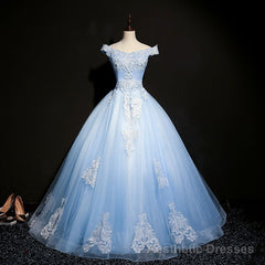 Charming Blue Off the Shoulder Long Sweet 16 Dress, Handmade Party Gown