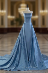 Charming Blue Strapless Evening Prom Dresses,Blue Evening Dresses