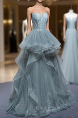 Charming Green Tulle Straps Layers Long Evening Dresses, Tulle Party Dresses Evening Prom Dresses