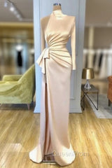 Charming High Neck Long Sleeves Evening Prom Dresses Front Split Long