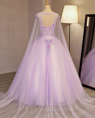 Charming Lavender Tulle Flowers Long Evening Prom Dresses, Sweet 16 Gowns