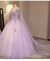 Charming Lavender Tulle Flowers Long Evening Prom Dresses, Sweet 16 Gowns