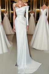 Charming Long Satin One-Shoulder Mermaid Evening Evening Prom Dresses With Beading