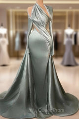 Charming Mermaid Irregular Collar Satin Rhinestone Halter Ruffled Long Evening Prom Dresses Formal Evening Gown