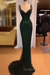 Charming Mermaid Straps Dark Green Sequin Evening Prom Dresses Long Evening Prom Dresses
