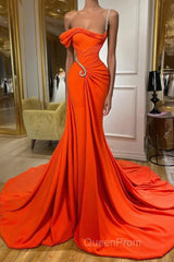 Charming One-should Sleeveless Mermaid Evening Prom Dresses With Ruffles Long