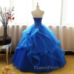 Charming Royal Blue Tulle Evening Prom Gown , Sweet Party Dresses