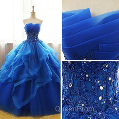 Charming Royal Blue Tulle Evening Prom Gown , Sweet Party Dresses
