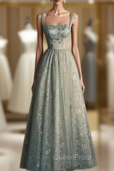 Charming Sage Green Long Tulle Lace Evening Prom Dresses A Line Party Evening Dresses