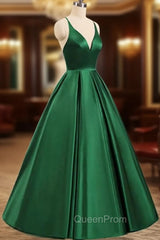 Charming Satin Cross Back Deep V-neckline Long Party Dresses, Floor Length Evening Dresses
