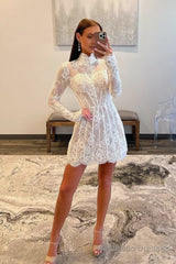 Charming Sheath High Neck Lace Short Homecoming Dresses