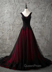 Charming Sleeveless Black and Red Lace Appliques Beaded Party Dresses, Low Back Evening Prom Dresses