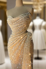 Charming Strapless V-Neck Crystal Sequins Draped Mermaid Evening Prom Dresses