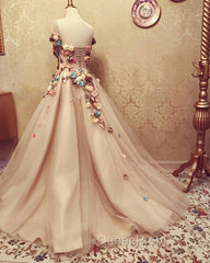Charming Tulle Evening Dresses 3D Flowers Embroidery Evening Prom Gowns