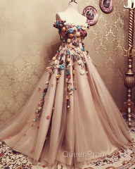 Charming Tulle Evening Dresses 3D Flowers Embroidery Evening Prom Gowns