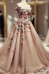 Charming Tulle Evening Dresses 3D Flowers Embroidery Evening Prom Gowns