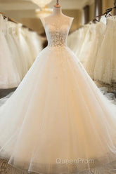 Charming Tulle Wedding Dresses, Sexy Ball Gown Wedding Dresses, Scoop Neckline Bridal Dresses Evening Prom Dresses