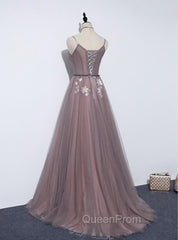 Charming V-neckline Flowers Dark Pink Evening Prom Gown, Long Evening Dresses