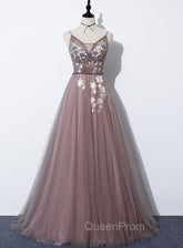 Charming V-neckline Flowers Dark Pink Evening Prom Gown, Long Evening Dresses