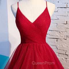 Charming Wine Red Straps Sweetehart Layers Tulle Evening Prom Dresses, Long Party Dresses