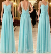 Cheap Simple Junior Strapless Sweetheart Blue Chiffon A-Line Floor-Length Wedding Party Bridesmaid Dresses ,