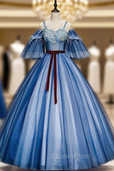 Check Out Entire Collection Blue Ball Gown Tulle Appliques Spagehtti Straps Quinceanera Dresses