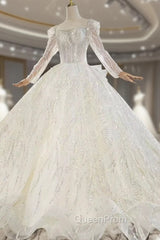 Check Out Entire Collection Tulle Sequins Long Sleeve Open Back Beading Wedding Dresses