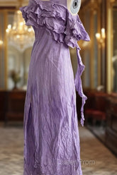Chic A Line Scoop Lilac Long Evening Prom Dresses Birthday Dresses With Ruffles