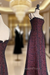 Chic A Line Spaghetti Straps Burgundy Tulle Evening Dresses Long Evening Prom Dresses