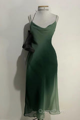 Chic A Line Spaghetti Straps Green Chiffon Evening Dresses Evening Prom Dresses