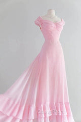 Chic A Line Sweetheart Pink Satin Long Evening Dresses Evening Prom Dresses