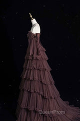 Chic Ball Gown Off The Shoulder Long Sleeves Evening Dresses Tulle Long Evening Prom Dresses