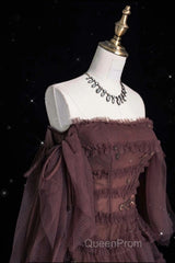 Chic Ball Gown Off The Shoulder Long Sleeves Evening Dresses Tulle Long Evening Prom Dresses