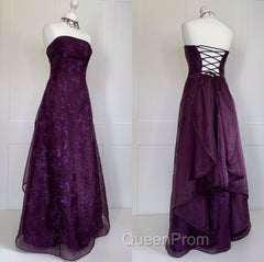 Chic Ball Gown Strapless Grape Tulle Evening Dresses Long Evening Prom Dresses
