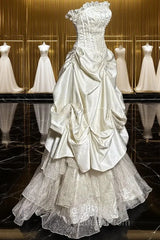 Chic Ball Gown Strapless Taffeta Ivory Long Wedding Dresses Bridal Dresses