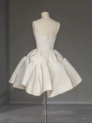 Chic Ball Gown Straps White Satin Homecoming Dresses Birthday Dresses Birthday Outfits