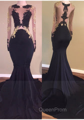 Chic Black Long-Sleeve Lace Mermaid Zipper Evening Prom Party Gowns