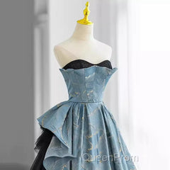 Chic Blue Strapless Long Evening Prom Dresses Fairy Evening Dresses