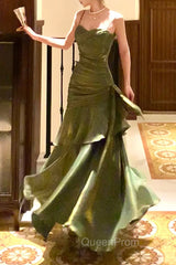 Chic Green Straps Sweetheart Long Evening Dresses, Green Evening Prom Dresses Evening Dresses