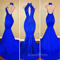 Chic Halter Mermaid Evening Prom Party GownsLong With Lace Appliques