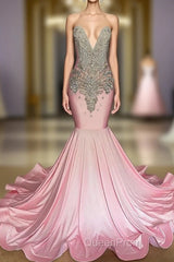 Chic High-neck Sleeveless Mermaid Evening Prom Dresses With Beading