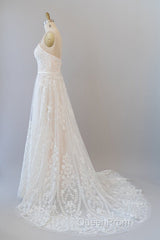 Chic Long A-line Sweetheart Spaghetti Strap Appliques Tulle Wedding Dresses