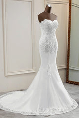 Chic Long Mermaid Strapless Lace Appliques Wedding Dresses