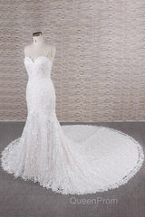 Chic Long Mermaid Sweetheart Spaghetti Strap Appliques Lace Wedding Dresses