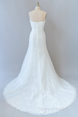 Chic Long Sheath Strapless Ruffle Lace Wedding Dresses