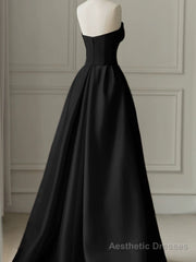 Chic Pink and Black Satin with Tulle Prom Dress, A-line Long Party Dress